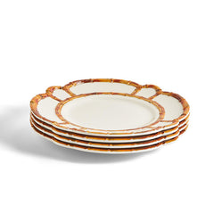 Faux Bamboo Border Melamine Dinner Plates, Set of 4 - White