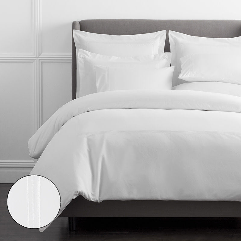 Dorset Stripe Luxe Smooth Egyptian Cotton Sateen Duvet Cover - White, Oversized King/Cal King