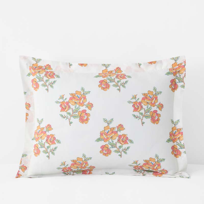 Blossoms and Stripes Classic Cool Cotton Percale Sham - Petal Charm, Standard