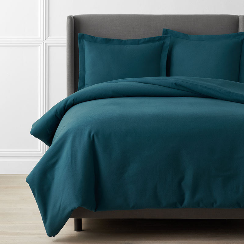 Classic Ultra-Cozy Cotton Velvet Flannel Solid Duvet Cover - Teal, King/Cal. King