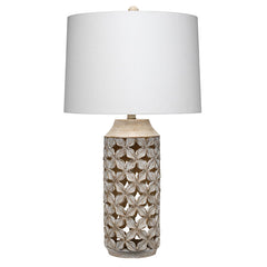 Antique White Washed Table Lamp - White