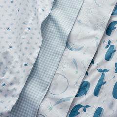 Ditsy Gingham Classic Cool Organic Cotton Percale Fitted Crib Sheet - Blue