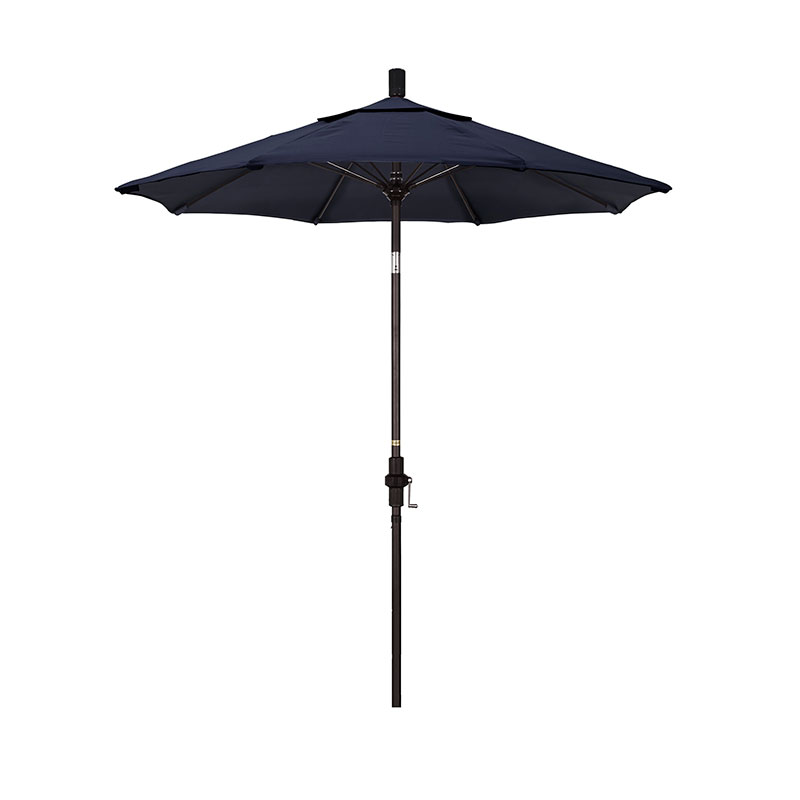 Round Outdoor Patio Umbrella, Fiberglass with Twist Tilt - Bronze Finish, Navy, 7.5'