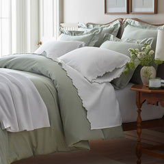 Embroidered Scallop Classic Smooth Sateen Solid Bed Sheet Set - Light Sage, Full