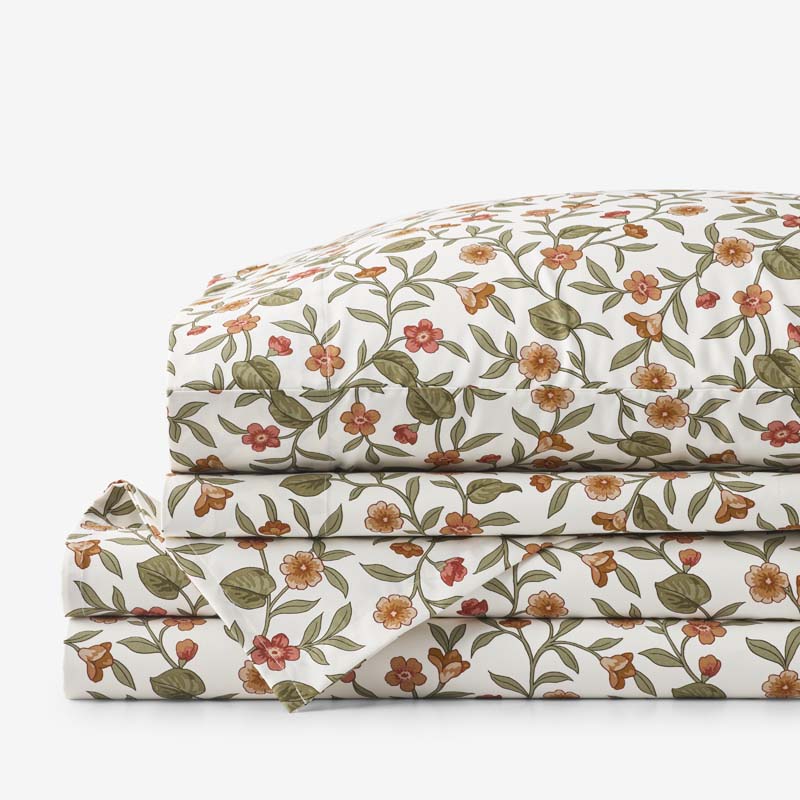 Garden Florals Premium Smooth Wrinkle-Free Sateen Bed Sheet Set - Cream Multi, Twin