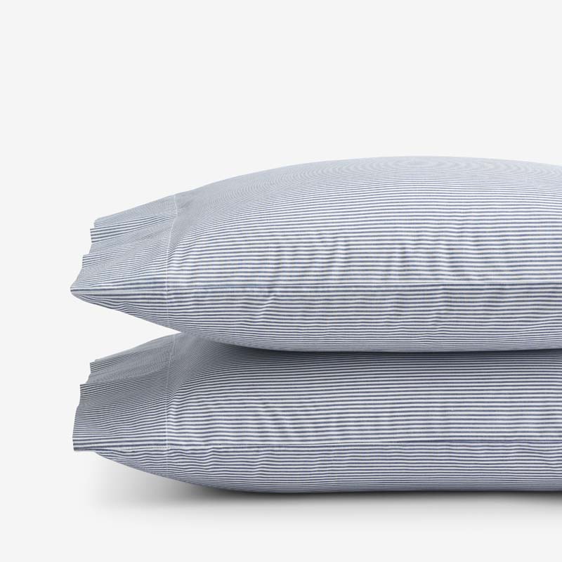 Classic Stripes and Plaids Cool Yarn-Dyed Cotton Percale Pillowcase Set - Stripe White/Blue, King