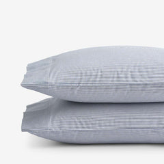 Classic Stripes and Plaids Cool Yarn-Dyed Cotton Percale Pillowcase Set - Stripe White/Blue, Standard