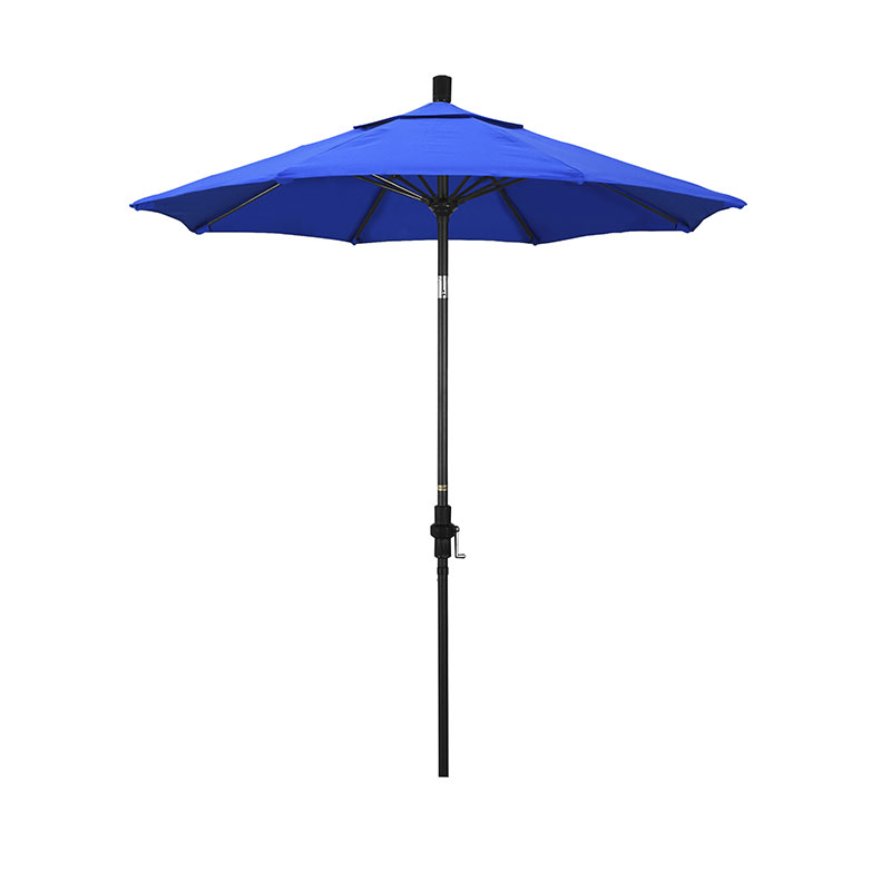 Round Outdoor Patio Umbrella, Fiberglass with Twist Tilt - Black Finish, Pacific Blue, 7.5'