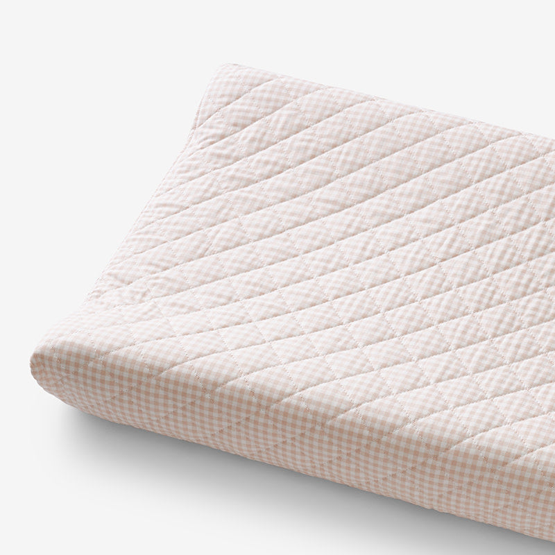 Ditsy Gingham Classic Cool Organic Cotton Percale Quilted Changing Pad Cover - Pink