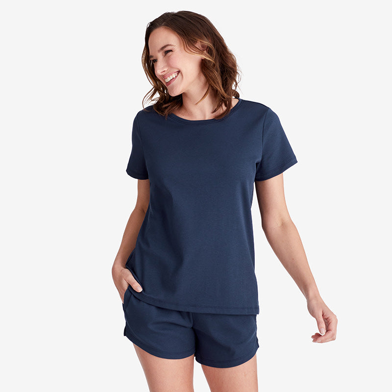 Pima Cotton Women's Shorts Set - Navy, XL