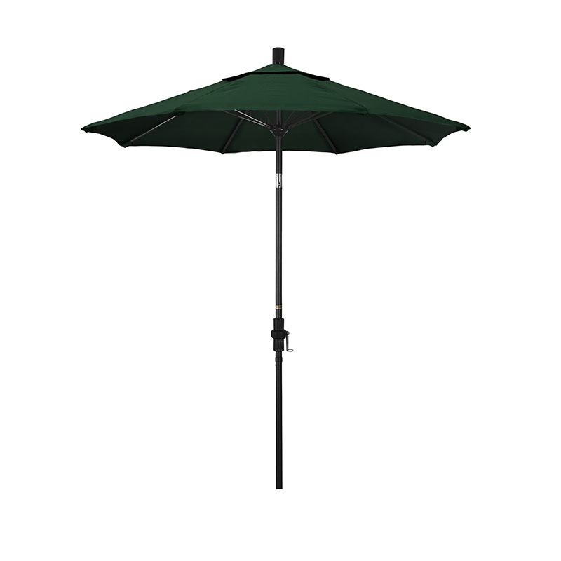 Round Outdoor Patio Umbrella, Fiberglass with Twist Tilt - Black Finish, Forest Green, 7.5'