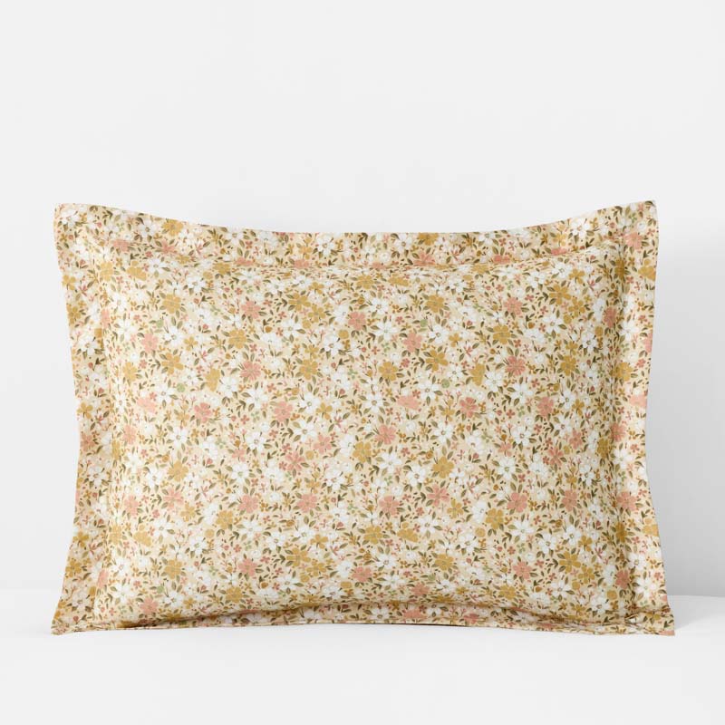 Joyful Floral Classic Smooth Sateen Sham - Gold, King