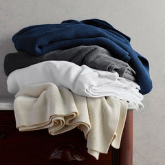 Classic All Season Breathable Cotton Knit Blanket - White, Full/Queen