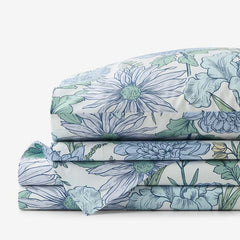 Garden Bliss Classic Smooth Sateen Bed Sheet Set - Blue Multi, King