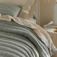 Premium Breathable Washed Linen Solid Quilted Sham - Moss, Euro