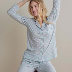 Cotton Modal Women's Button-Down Pajama Set - Pretty Dot, XL