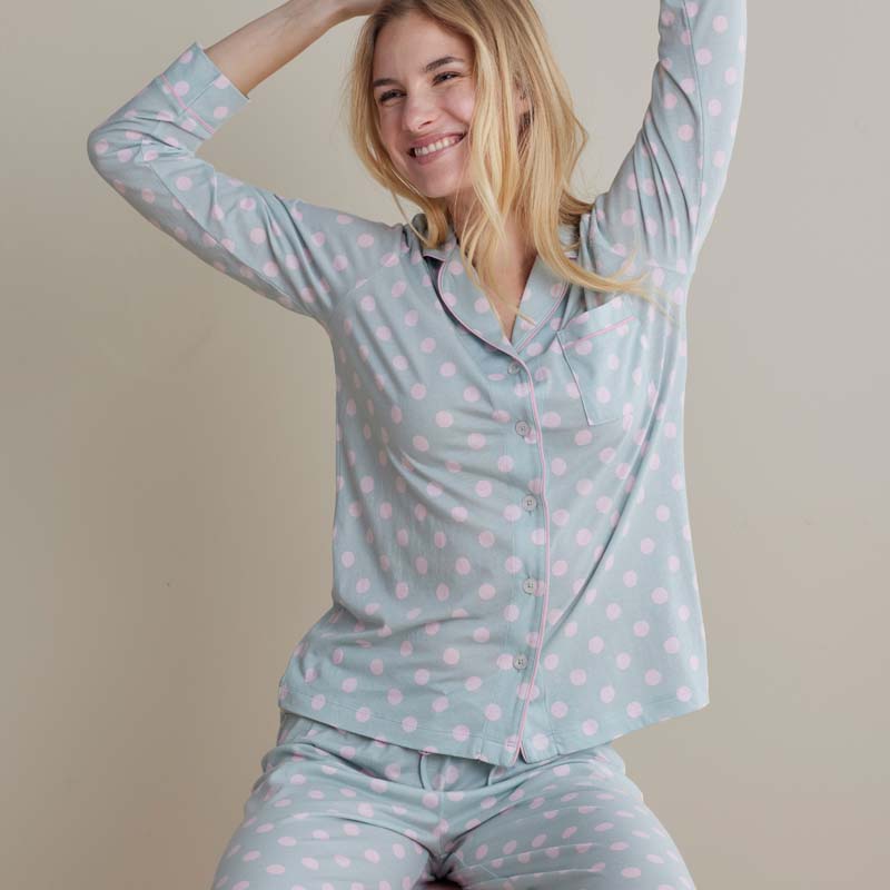 Cotton Modal Women's Button-Down Pajama Set - Pretty Dot, XXL