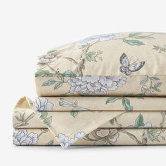 Peony Garden Premium Smooth Wrinkle-Free Sateen Bed Sheet Set - Beige Tan, Queen