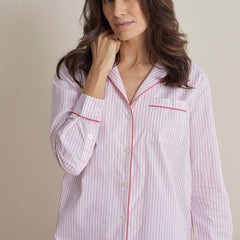 Printed Poplin Women's Nightshirt - Blush Stripe, M