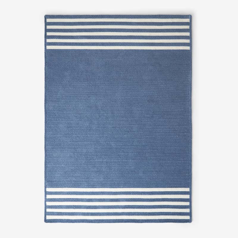 Chenille Border Stripe Handwoven Reversible Rug - Slate Blue, 5' x 7'