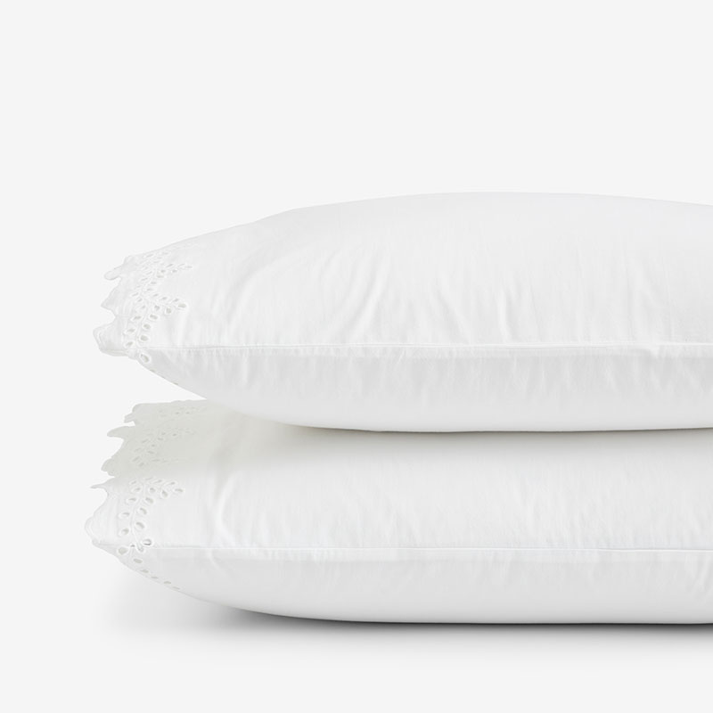 Eyelet Classic Cool Cotton Percale Solid Pillowcase Set - White, King