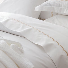 Embroidered Scallop Classic Cool Cotton Percale Pillowcase Set - Tan, King