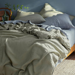 Premium Breathable Washed Linen Solid Pillowcase Set - Moss Green, Standard