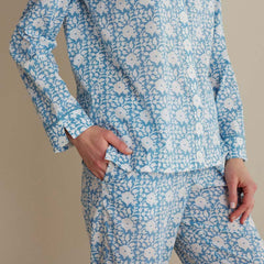 Printed Voile Women's Cropped Pajama Set - Floral Weave, S