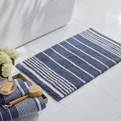 Plush Spa Stripe Bath Rug - Dark Indigo, 24 in. x 40 in.