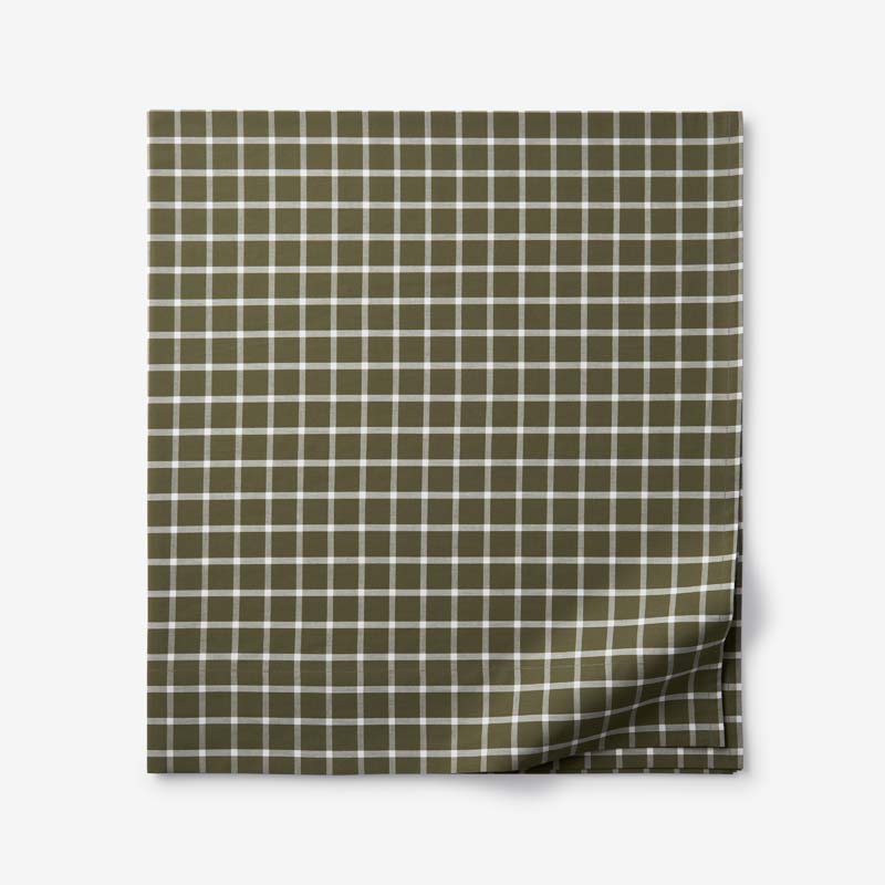 Classic Stripes and Plaids Cool Yarn-Dyed Cotton Percale Flat Bed Sheet - Windowpane Green, Queen