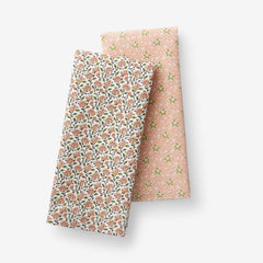 Mix & Match Printed Cotton Tea Towels, Set of 2 - Beige And Clay