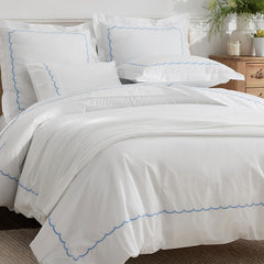 Embroidered Scallop Classic Cool Cotton Percale Sham - Blue, Standard