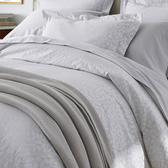 Jacquard Leaf Yarn-Dyed Premium Smooth Supima® Cotton Wrinkle-Free Sateen Flat Bed Sheet - Light Gray, Full