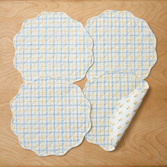 Flowers & Plaid Yarn-Dyed Reversible Round Placemats, Set of 4 - Graph Plaid Yellow
