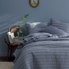 Premium Breathable Washed Linen Solid Quilt - Blue Stone, Twin/Twin XL