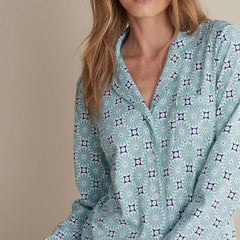 Printed Peruvian Cotton Women's Button-Down Pajama Set - Cool Daisy, XS