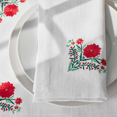 Embroidered Novelty Napkins, Set of 4 - Poinsettia