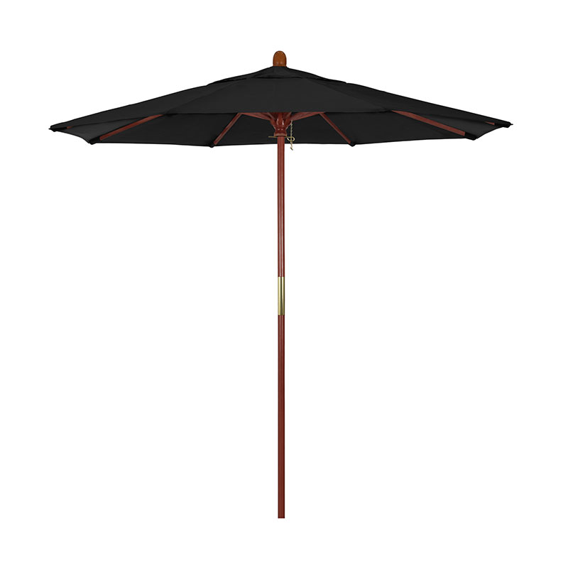 Round Outdoor Patio Umbrella, Wood with Manual Lift - Black, 7.5'