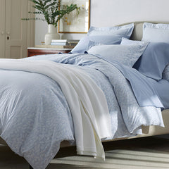 Jacquard Leaf Yarn-Dyed Premium Smooth Supima® Cotton Wrinkle-Free Sateen Pillowcase Set - Blue Shadow, King