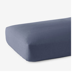 Premium Breathable Washed Linen Solid Fitted Bed Sheet - Denim Blue, Twin