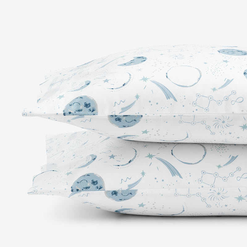 Night Sky Classic Cool Organic Cotton Percale Pillowcase Set - Blue, Standard