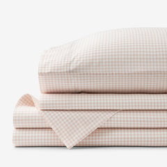 Ditsy Gingham Classic Cool Organic Cotton Percale Bed Sheet Set - Pink, Twin XL