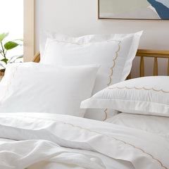 Embroidered Scallop Classic Cool Cotton Percale Pillowcase Set - Tan, Standard