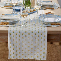 Flowers & Plaid Yarn-Dyed Reversible Table Runner - Graph Plaid Yellow, 16 in. x 90 in.