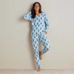 Printed Peruvian Cotton Women's Jogger Pants Pajama Set - Suhana, S