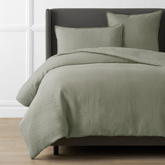 Premium Breathable Washed Linen Solid Duvet Cover - Moss Green, King/Cal King