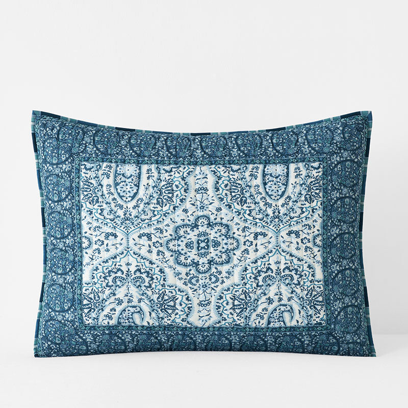 Mona Reversible Quilted Sham - Blue/White, King