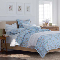 Blossoms and Stripes Classic Cool Cotton Percale Flat Bed Sheet - Garden Poppies, Twin/Twin XL