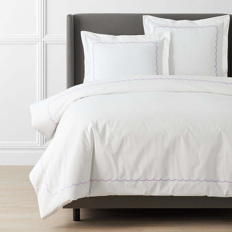 Scallop Embroidered Premium Cool Egyptian Percale Duvet Cover - Lavender, Full