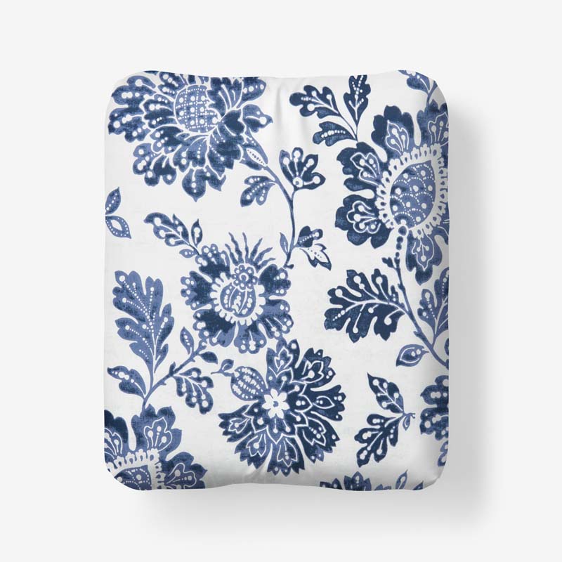 Floral Indigo Garden Classic Cool Cotton Percale Fitted Bed Sheet - Blue, Full